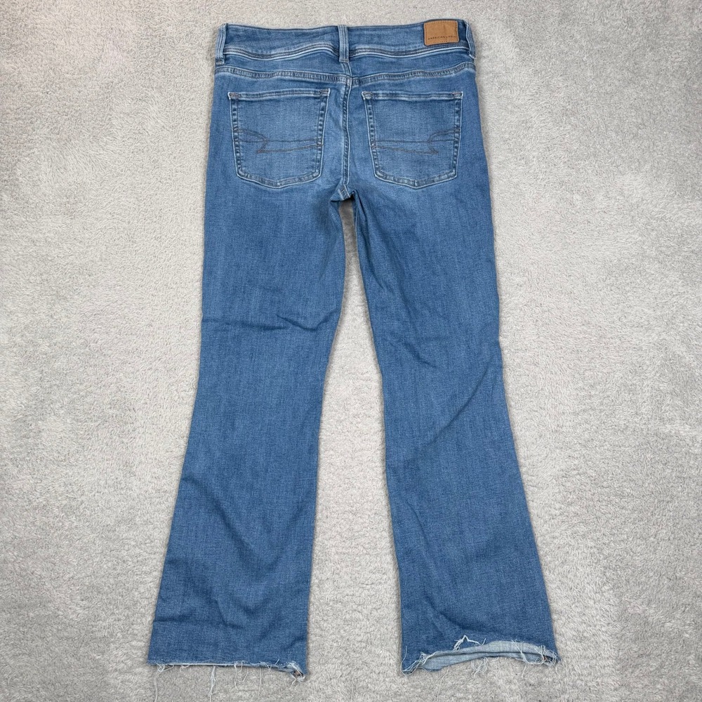 American Eagle Kick Boot Jeans Womens 6 Short Next Level Stretch Raw Hem Blue - Picture 2 of 13